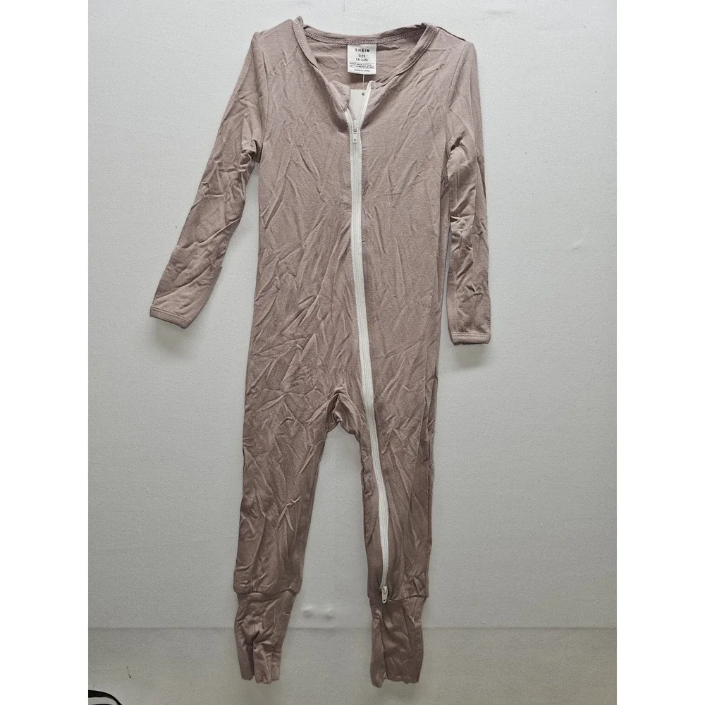 LOT 4 SHEIN Kids Baby Bamboo Sleep Play Pajamas 18-24M Solid Neutral